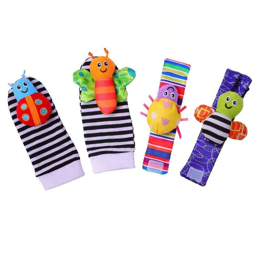 4 包可爱腕带袜 - 卡通手摇铃和毛绒玩具套装！圣诞节万圣节感恩节礼物 - 混色 - 查看 1