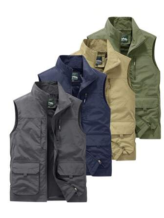 1 Peça Colete de Trabalho Sem Mangas Unissex de Cor Sólida com Vários Bolsos, Casual Leve e Versátil para o Dia a Dia, Fotografia, Atividades ao Ar Livre, Pesca, Caminhada, Acampamento