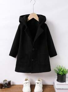 Áo khoác trùm đầu màu trơn có thể đảo ngược cho bé trai, phong cách thường ngày cho mùa thu/đông - màu đen - Xem 1