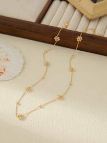 1pc Stainless Steel 18K Plated Multi-Color Flower Necklace, Suitable For Work, Party, Date, Summer Beach Jewelry Valentines - Yellow Gold - View 12