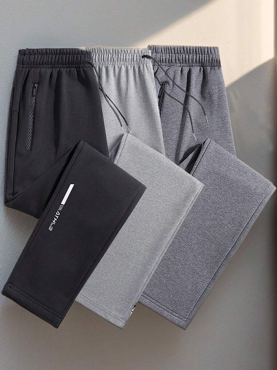 3 件套男友风格男士休闲抽绳腰运动 3/4 裤，2024 年秋季新品 - 深灰色 - 查看 1