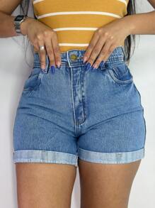 Short Mom Jeans, Plain And With Details - 霧霾藍 - 查看 5