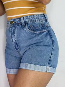 Short Mom Jeans, Plain And With Details - 霧霾藍 - 查看 2
