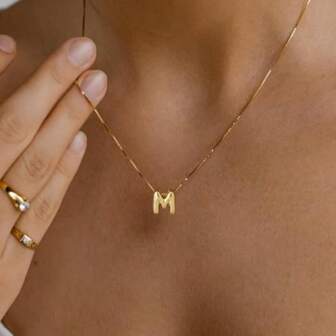1 件泡泡字母项链精致金色字母项链 14K 镀金可爱名字颈链女士时尚金色个性化珠宝礼物