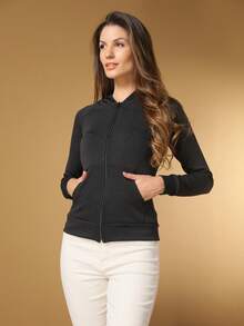Jacket, Neoprene Blouse With Zipper, Gym, Stroll, Etc. - 黑色 - 查看 2