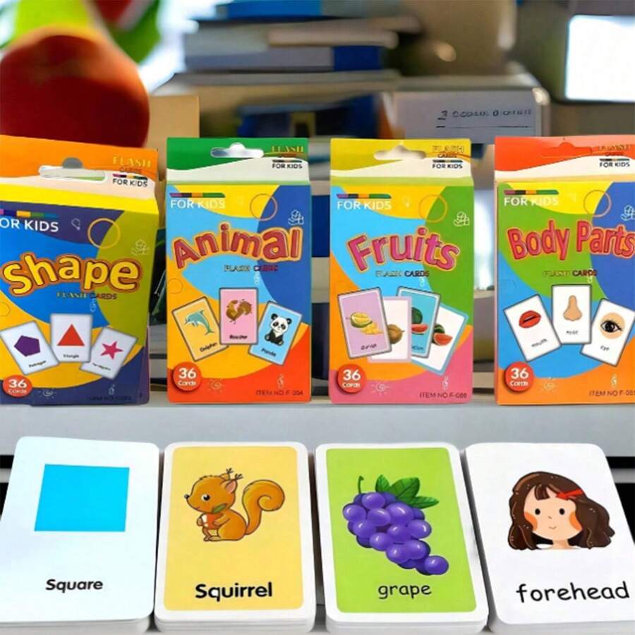 Tarjetas cognitivas para vocabulario en inglés en educación infantil temprana para bebés y niños pequeños, tarjetas flash de palabras de uso frecuente para suministros de kindergarten y juegos de homeschool para niños de preescolar, tarjetas de vocabulario de aprendizaje interesante y cognitivo para formas geométricas, animales, frutas, colores, tiempo, verduras, alimentos y bebidas, y partes del Body, regale a los niños un regalo de aprendizaje interesante, útiles escolares, regalos de Halloween y Navidad para estudiantes, escuela y niños - Multicolor - Ver 1