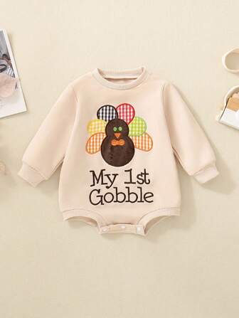 Unisex Baby Cute Thanksgiving Turkey Embroidery Bodysuit, Thanksgiving Bestseller