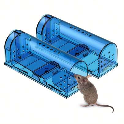 2pcs/4pcs Humane Mouse Trap | Catch And Release Mouse Traps That Work | Mice Trap No Kill For Mice/Rodent Pet (Dog/Cat) Best Indoor/Outdoor Mousetrap Catcher Non Killer Small Capture Cage (Blue)