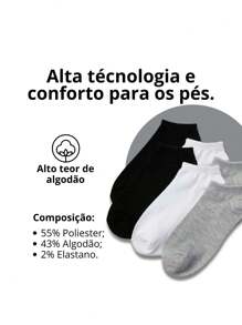 Kit 12 pares de meia soquete unisex masculino e feminino - Branco - Visão 2