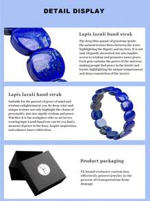 [VE] 1 chiếc Vòng tay Lapis Lazuli tự nhiên chất lượng cao, mô tả bầu trời đêm yên tĩnh, tượng trưng cho trí tuệ và sự chiêm nghiệm. Mỗi viên đá quý được sắp xếp tỉ mỉ, thể hiện gu thẩm mỹ độc đáo của người đeo và truyền tải thông điệp về sự thanh thản và bình yên nội tâm, một vật phẩm tuyệt vời để cân bằng cơ thể và tâm trí, cũng như truyền cảm hứng sáng tạo. Màu sắc của đá quý tự nhiên có thể thay đổi. - Màu xanh lam - Xem 6