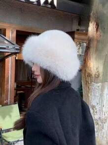 1件圣诞礼物，时尚女士冬季款式，厚实保暖的人造毛皮，简约时尚，蒙古风人造毛皮户外渔夫帽