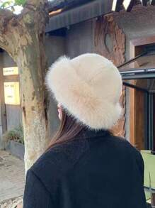 1件圣诞礼物，时尚女士冬季款式，厚实保暖的人造毛皮，简约时尚，蒙古风人造毛皮户外渔夫帽