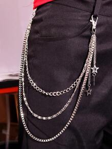 1pc Punk Rock Multi-Layer Silver Metal Hollow Star Pants Chain, Gothic Fashion Accessory Halloween Fathers Day Gift School