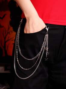 1pc Punk Rock Multi-Layer Silver Metal Hollow Star Pants Chain, Gothic Fashion Accessory Halloween Fathers Day Gift School