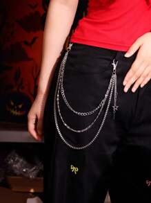 1pc Punk Rock Multi-Layer Silver Metal Hollow Star Pants Chain, Gothic Fashion Accessory Halloween Fathers Day Gift School