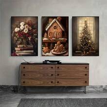 Bộ 3 tấm áp phích nghệ thuật Giáng sinh cổ điển - Tranh in vải canvas Giáng sinh cổ điển - Mô hình nhà tranh Giáng sinh, Ông già Noel, Bó hoa Giáng sinh, Đồ trang trí Giáng sinh mộc mạc, Đồ trang trí nhà cửa, Không có khung - Nhiều màu - Xem 10
