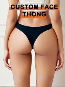 1pc Custom Boyfriend/Husband Portrait Letter Print Sexy Elastic Low Waist Women's Funny Thong Panties, Valentine's Day, Stretchy & Butt Lifting,Colorful,Cute,Adorable,Contracted,Funny,Custom,Unique,Customized,Personalized,Underwear,Thongs,Ideal Gifts For Him,Ideal Gifts For Her,Boyfriend,Girlfriend,Family,Friends,Grandparents,Her,Bridallingerie - Black - View 3