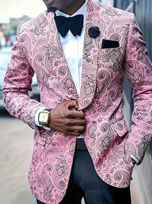 Plus Size Casual Lapel Collar Single Button Paisley Flower Print Fitted Blazer