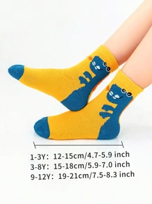 10pairs Kids Cartoon Dinosaur Print Crew Socks, Random Mixed Colors, Suitable For Everyday Wear, Unisex
