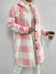Women's Autumn & Winter Single-Breasted Lapel Plush Plaid Coat, Loose Long Overcoat, Long-Sleeved Outerwear