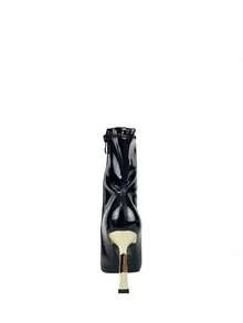 High-Quality Women's High-Heeled Ankle Boots In Burgundy With Patent Leather Finish And Gold Stiletto Heel, Ideal For Dates, Vacations, Parties, And Special Events. - Black - View 7