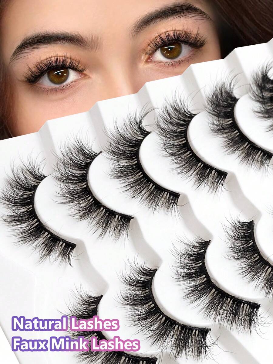 Asiteo 7 Pairs 5D Faux Mink Lashes Natural Volume Eyelash Dramatic False Eyelashes Natural Realistic Daily Eyelash Strip Lashes,Lashes,Eyelashes,Fake Lashes - Black - View 1