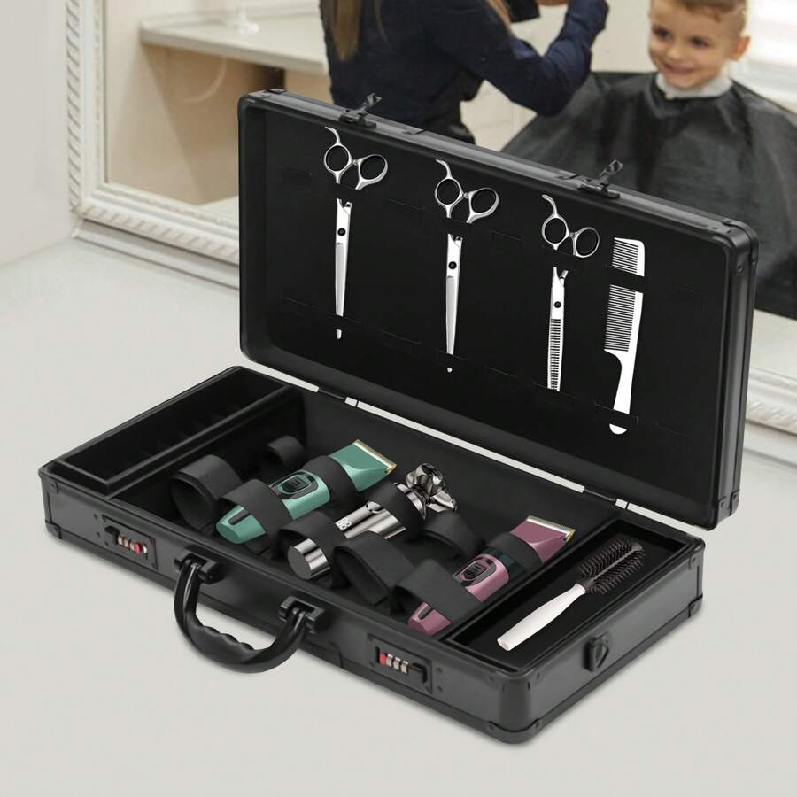 Barber Stylist Suitcase Carrying Case Box For Clippers Trimmers Scissors Combs Barber Tool Travel Case Hairdresser Salon Clipper Trimmer Holder Organizer Box With Lock - Black - View 1