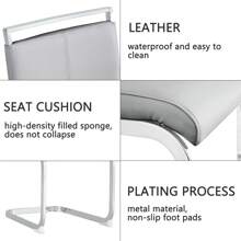 MUUOKY Modern Dining Chairs Set Of 4, PU Leather Dining Chairs, Upholstered Kitchen Chairs With High Back, Modern Armless Side Chairs With Silver Metal Legs, Dining Chair Set For Living Room, Dining Room, Bedroom, Kitchen, Easy To Clean, Easy To Assemble, Home Decor, Thanksgiving, Halloween Decoration, Gifts - 淺灰色 - 查看 4