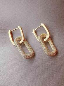 1 Đôi bông tai bằng đồng mạ vàng 14K đính đá Zirconia, thanh lịch và duyên dáng. - Vàng - Xem 3