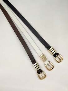 KIT New Imported Women's Thin Belt With Gold Buckle - 套裝3(黑+白+棕) - 查看 2