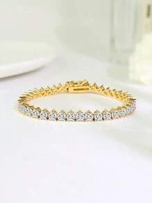 1入時尚簡約多用途經典銅質網球手鍊,配備4.0mm圓形氧化鋯石,適用於日常和派對穿著,男女皆宜 - 三爪 - 查看 5