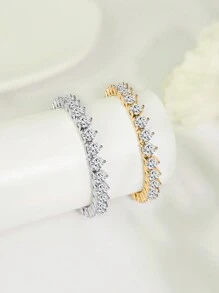 1入時尚簡約多用途經典銅質網球手鍊,配備4.0mm圓形氧化鋯石,適用於日常和派對穿著,男女皆宜 - 三爪 - 查看 11