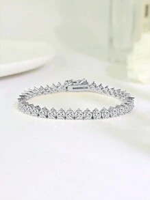 1入時尚簡約多用途經典銅質網球手鍊,配備4.0mm圓形氧化鋯石,適用於日常和派對穿著,男女皆宜 - 三爪 - 查看 9