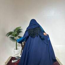 1pc Elegant Abaya For Muslim Women, Dubai Maxi Cardigan With Colorful Print Patchwork Sleeves, Suitable For Daily Wear, Festivals, Parties