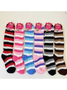 Kit 1-6 Pairs Large Furry Socks Colors Adult 36-40 Furry Winter Warm Soft High Tops - 彩色 - 查看 4