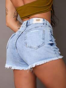 Women Denim Shorts - Rửa nhẹ - Xem 2