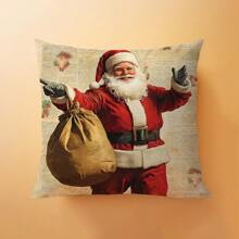 1 件圣诞复古报纸圣诞老人靠垫套，单面印花柔软毛绒天鹅绒，45 * 45 厘米/18 * 18 英寸枕套，适用于现代布艺沙发、室内装饰、派对装饰、礼物 - 彩色 - 查看 2