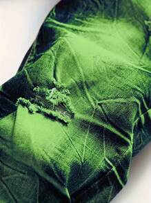 Jeans de mezclilla vintage desgastados y a la moda para hombres - Verde - Ver 4