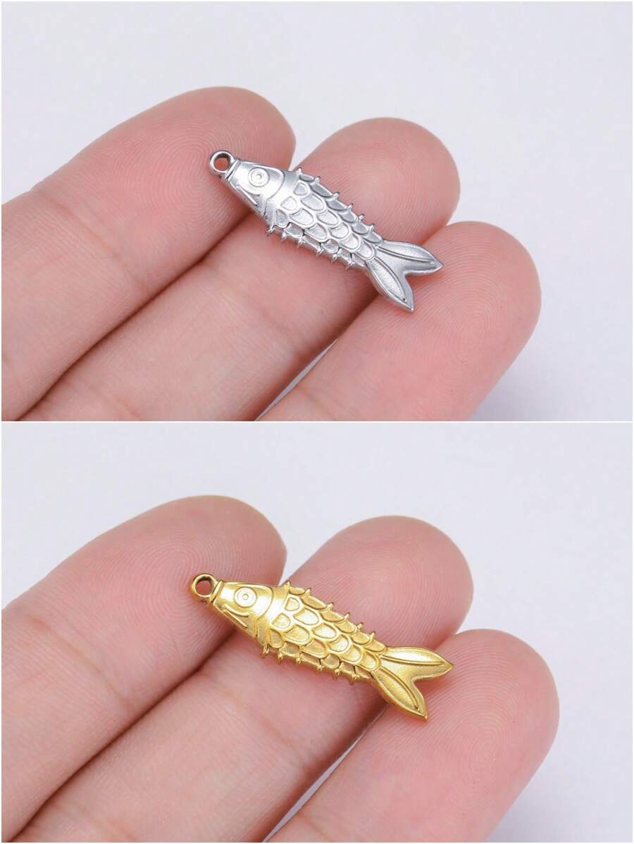 1 pieza Colgante con forma de pez pequeño 3D de acero inoxidable para pulsera, collar, manualidades