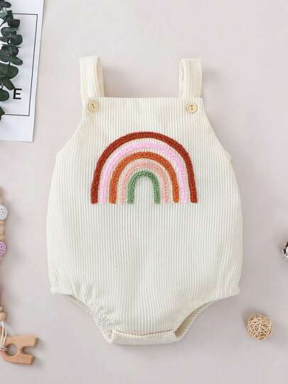 Newborn Baby Rainbow Embroidered Bodysuit, Casual Cute Infant Crawling Suit, Best Gift For Little Ones