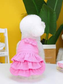 Pink Bow Decorative Pet Dress, Candy Cake Layer Skirt Design Pet Clothes, Versatile Casual Style EU & US