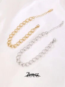 1pc Punk Style Stainless Steel Thick Chain Bracelet, Women's Friendship Gift - Bracelet - View 6