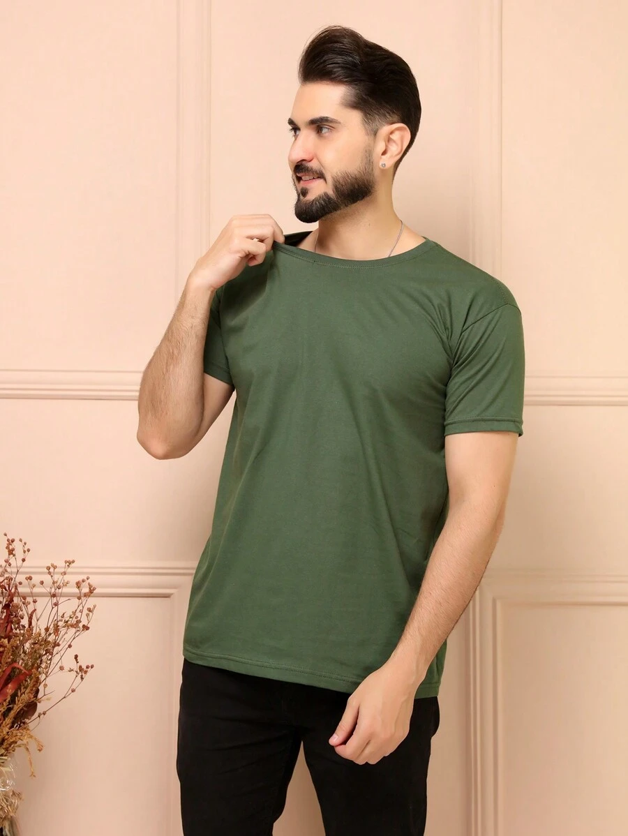 Men's 100% Cotton Basic Short Sleeve Summer T-Shirt - Verde - Ver 1