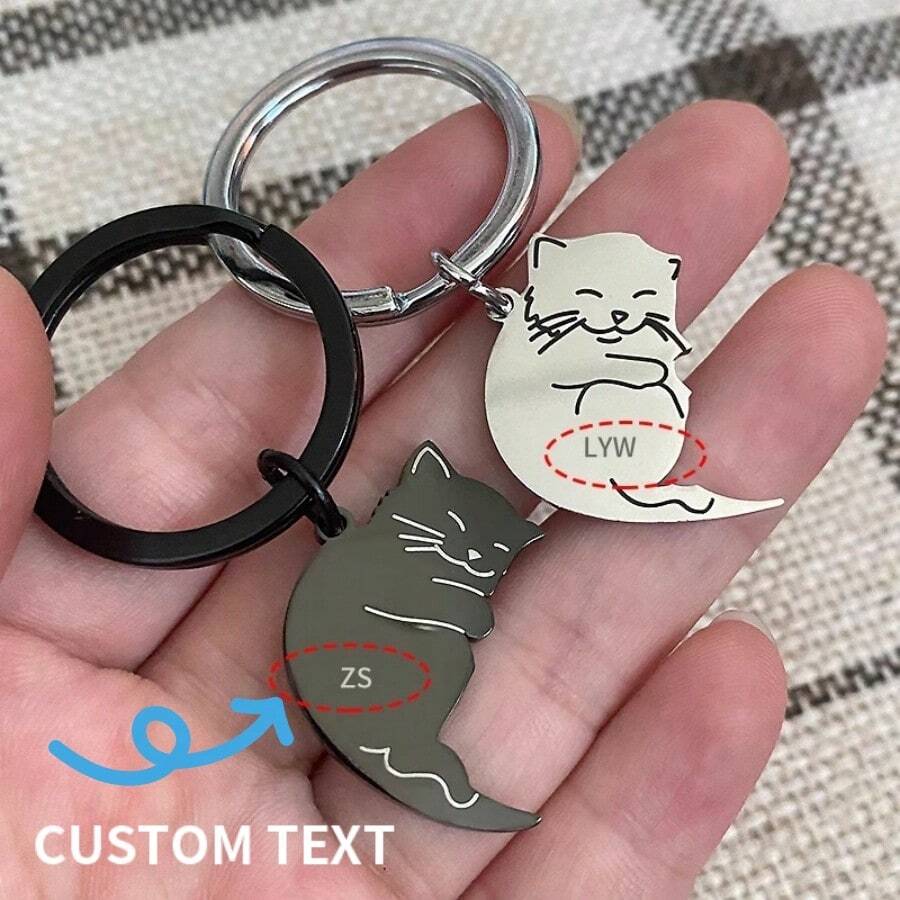 Quà tặng mối quan hệ xa cho bạn trai | Bộ móc khóa cặp đôi | Móc khóa cặp đôi mèo | Quà tặng ngày lễ tình nhân | Móc khóa giải đố khắc hình Halloween