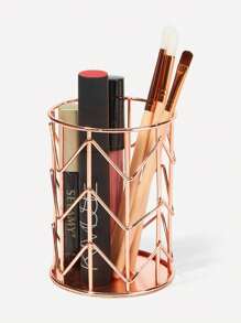 1个玫瑰金金属丝化妆刷收纳盒，笔筒，牙刷架，桌面收纳盒，适用于办公室、学校和梳妆用品的收纳，珠宝盒，收纳袋，化妆刷架，刷子架，香水收纳盒，化妆包，女士礼物，圣诞礼物，女士送礼佳品