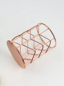 1个玫瑰金金属丝化妆刷收纳盒，笔筒，牙刷架，桌面收纳盒，适用于办公室、学校和梳妆用品的收纳，珠宝盒，收纳袋，化妆刷架，刷子架，香水收纳盒，化妆包，女士礼物，圣诞礼物，女士送礼佳品