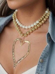 1 Stück Damen überdimensionierte Herz Anhänger Perlen Halskette, elegantes Design geeignet für den täglichen Gebrauch, Arbeit und Veranstaltungen