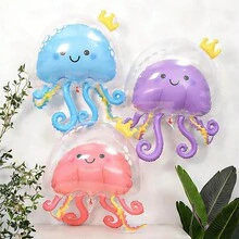 1pc Jellyfish Aluminum Foil Balloon, Inflatable Jellyfish/Octopus Ocean-Themed Birthday Party Decoration, Mermaid Party Decor, Shower, Gender Reveal Decoration, Photo Props - Color Mixing - View 3