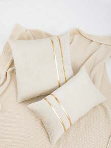 1pc/2pcs Parallel Line Beige Pillow Cover, Thickened Composite Fabric, Modern Minimalist Style With Gold Foil Leather Craft, Suitable For Living Room, Bedroom, Sofa, Headboard, Outdoor Garden, Holiday Party Decor, All Season Pillow Cover, Without Insert, 30*50cm, 45*45cm