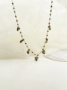 Mazuer 1pc Vintage Gold-Tone Summer Beach Sea Versatile Simple Elegant Design Glass Beads & Seed Pearls Floral Necklace, Suitable For Dates, Teachers' Day, Graduation, Thanksgiving Gifts, Festivals, Parties, Daily Commute, Vacation